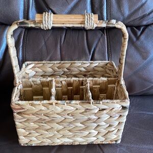 Vintage raffia utensil caddy